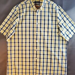 Nordstroms= Men's Shop XXL  Easy Care short sleeved Shirt -Yellow/Blue Checks